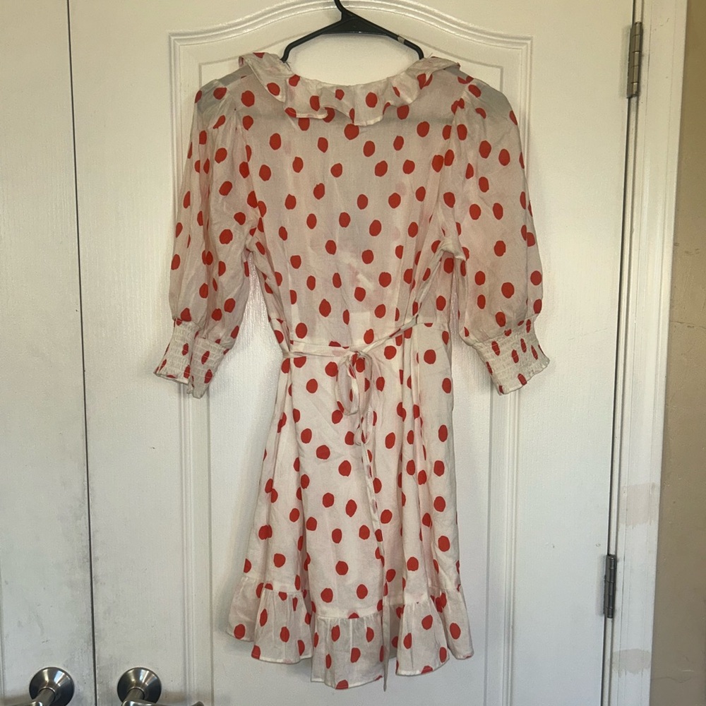 RIXO Polka Dot Ruffle Wrap Dress - Cream with Dots sz XS - Picture 8 of 11